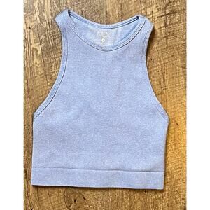 Nux High Neck Blue Ribbed Racerback Athletic Sports Bra / Crop Top Sz M